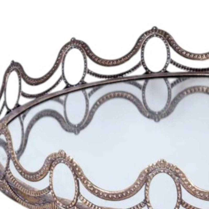 Set of Two Gold Round Ornate Framed Accent Mirrors