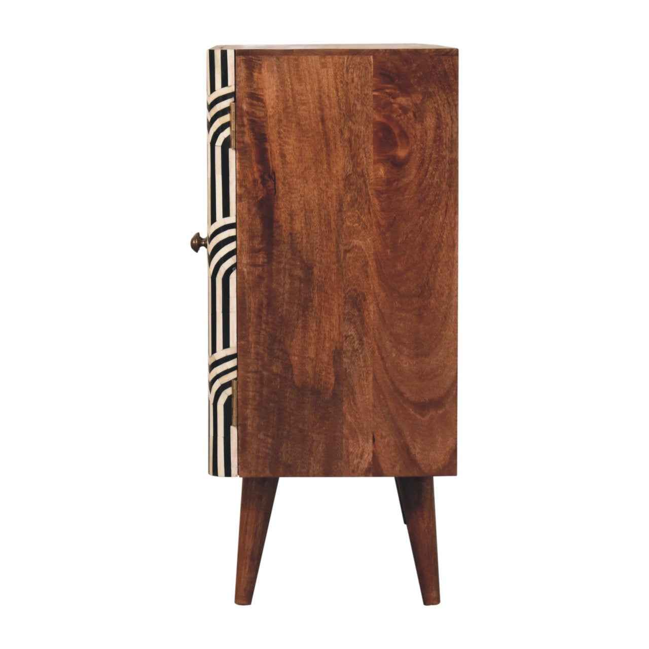 32" Brown Black and White Solid Wood And Inlaid Bone Textured Accent Cabinet With Two Doors