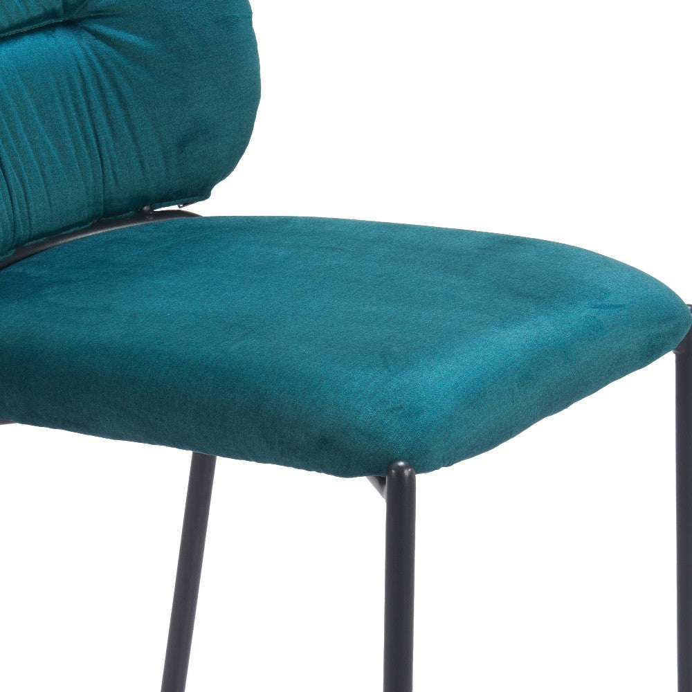 Set of Two 25" Green And Black Velvet And Steel Counter Height Bar Chairs - Living Room