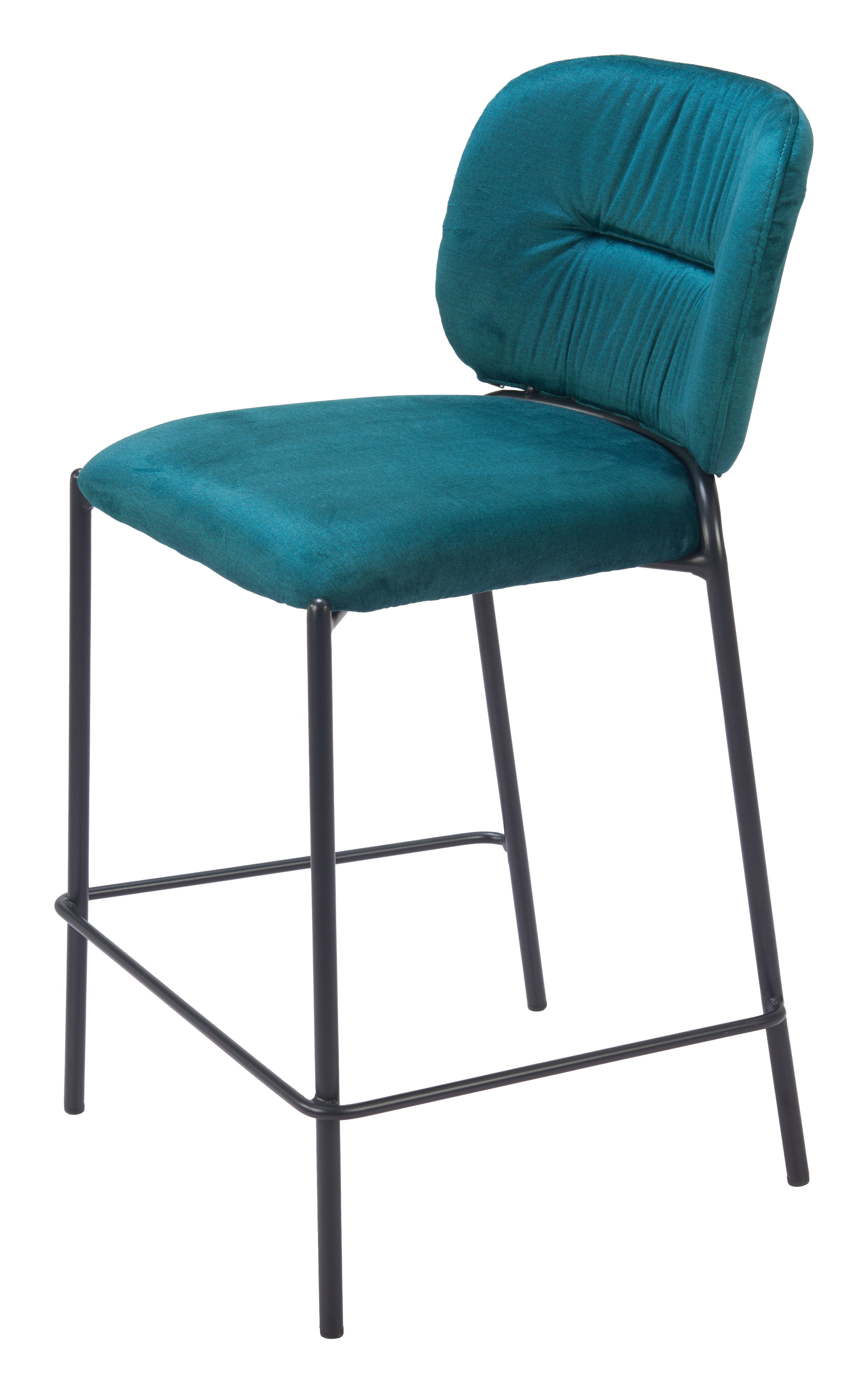 Set of Two 25" Green And Black Velvet And Steel Counter Height Bar Chairs - Living Room
