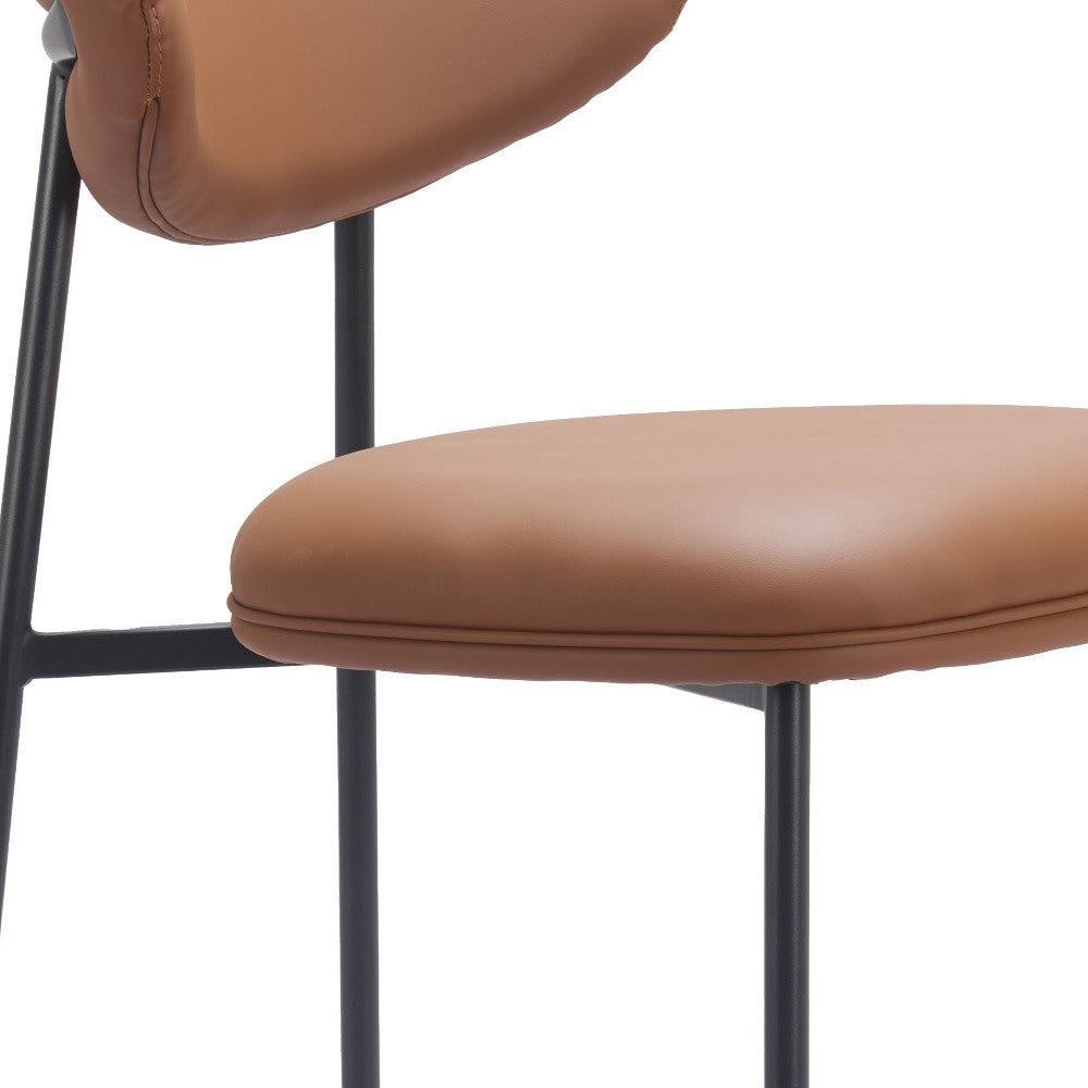 Set of Two 29" Brown And Black Faux Leather And Steel Low Back Bar Height Bar Chairs - Living Room