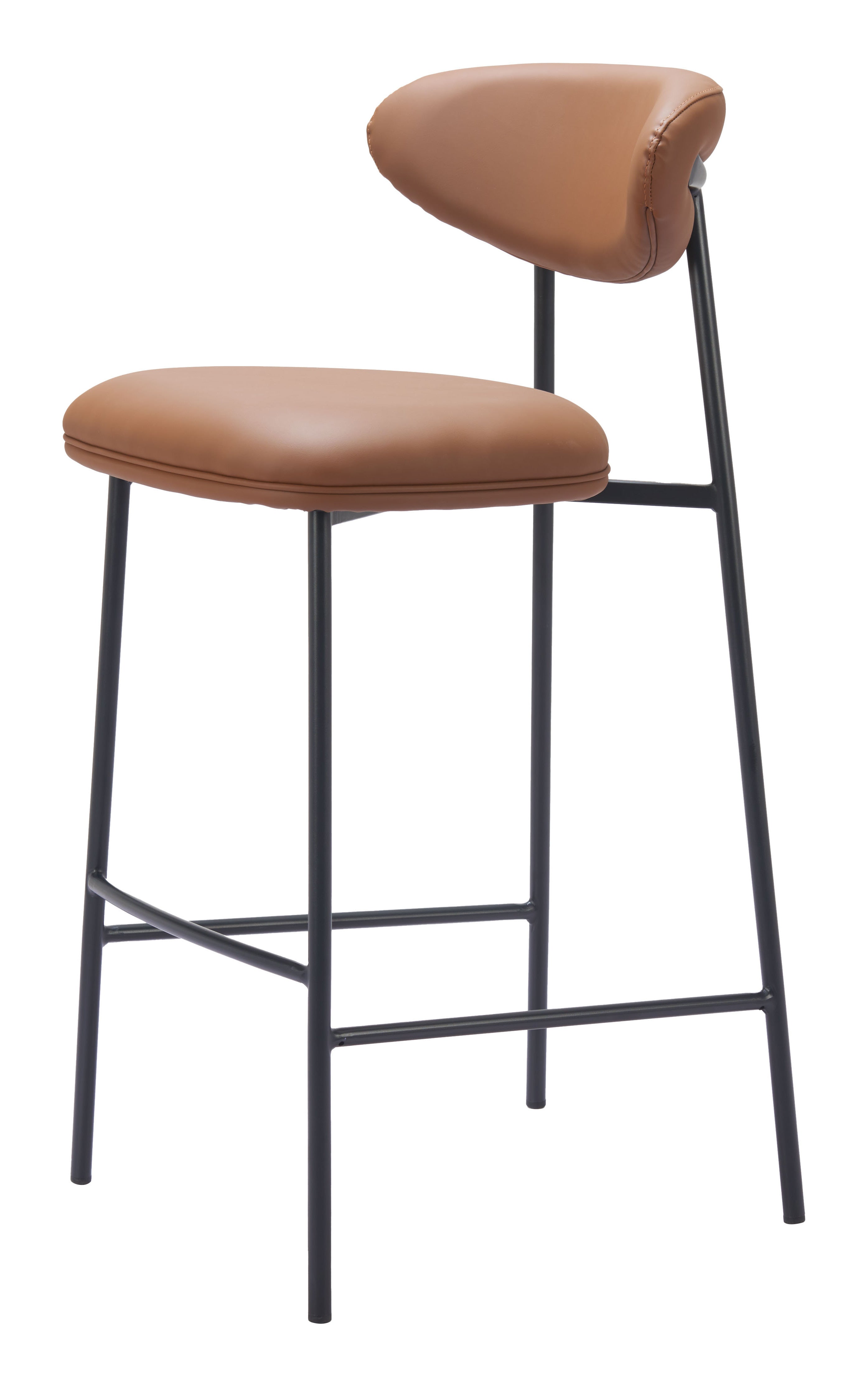 Set of Two 29" Brown And Black Faux Leather And Steel Low Back Bar Height Bar Chairs - Living Room
