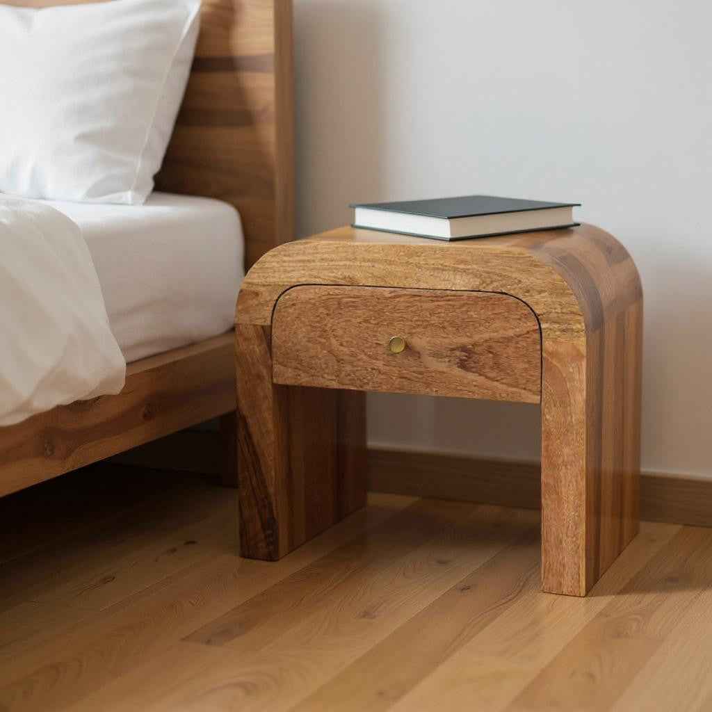 16" Brown Solid Wood One Drawer Nightstand