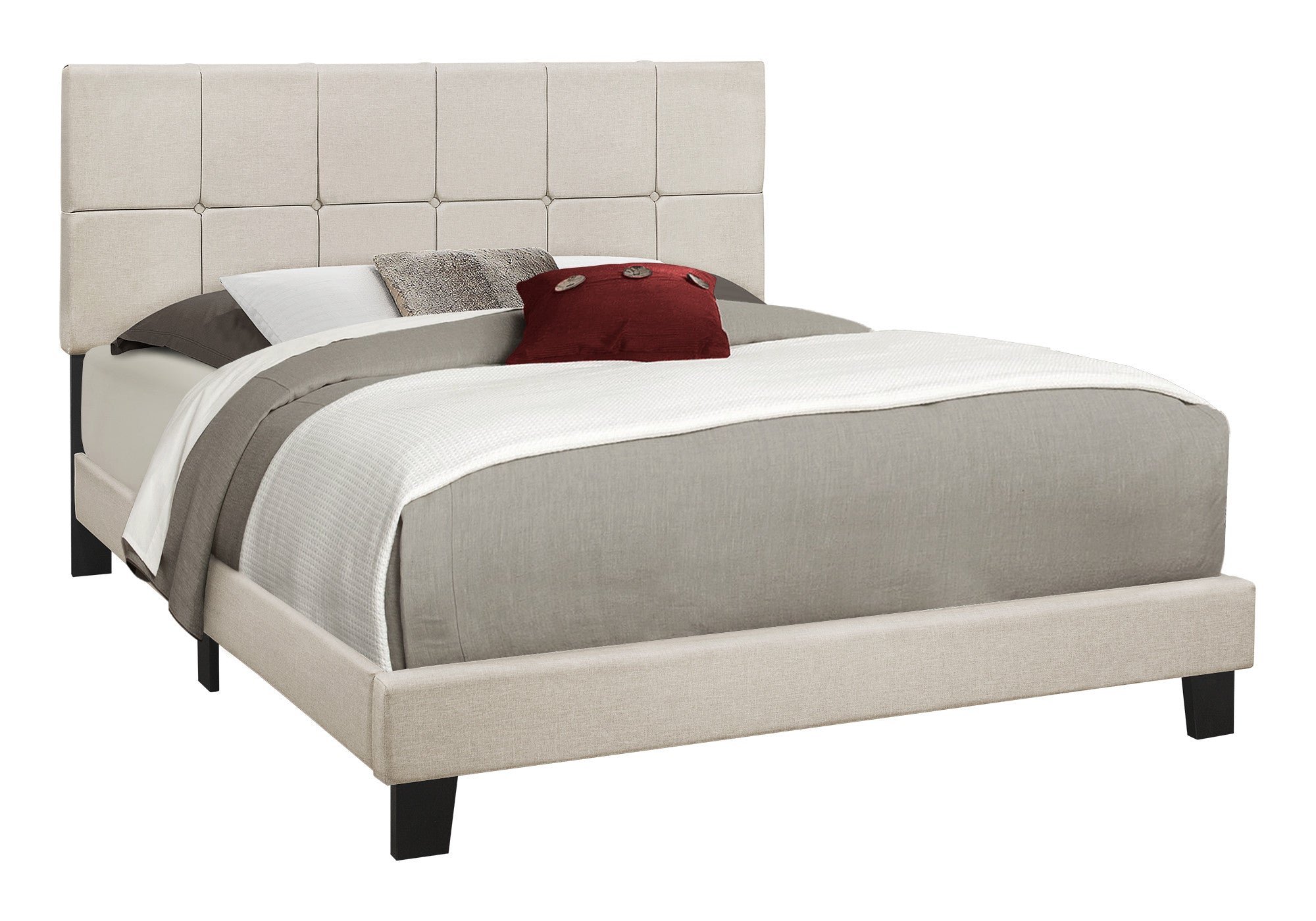 Beige Tufted Linen Queen Bed Frame - Bed & Bath