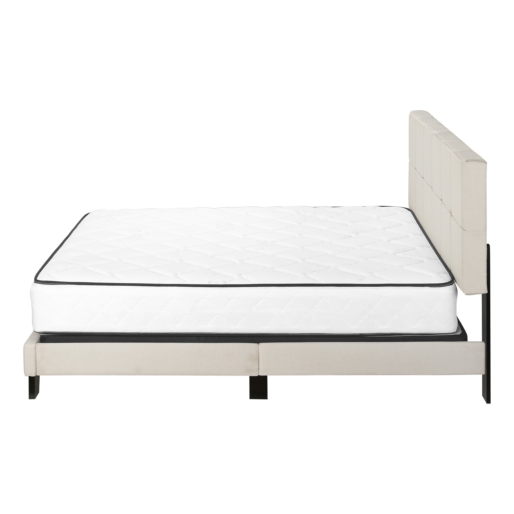Beige Tufted Linen Queen Bed Frame - Bed & Bath