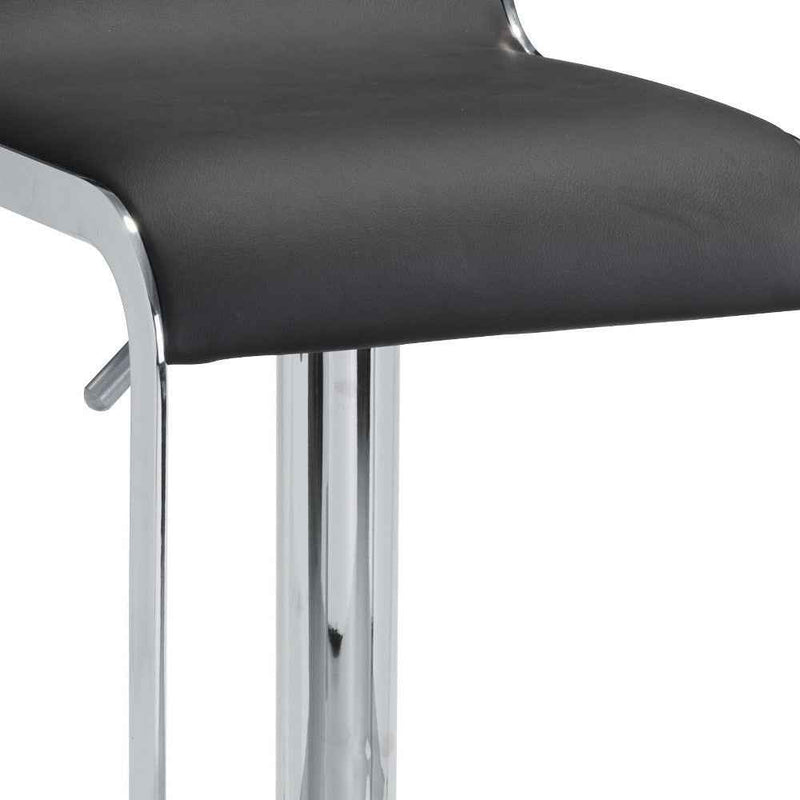 Black and Silver Faux Leather and Steel Adjustable Height Swivel Bar Chair