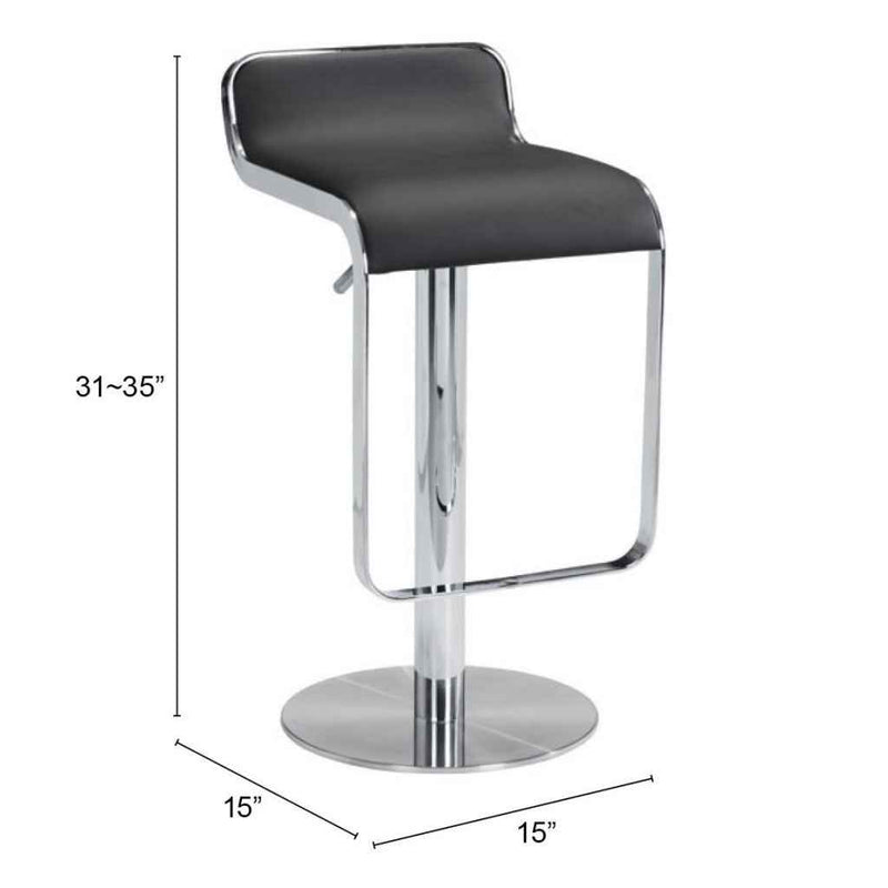 Black and Silver Faux Leather and Steel Adjustable Height Swivel Bar Chair