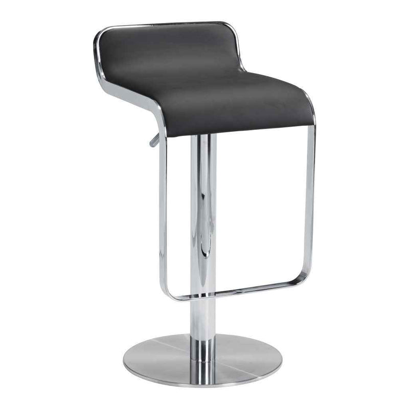 Black and Silver Faux Leather and Steel Adjustable Height Swivel Bar Chair