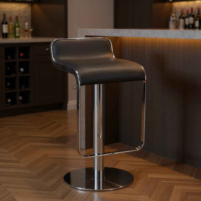 Black and Silver Faux Leather and Steel Adjustable Height Swivel Bar Chair