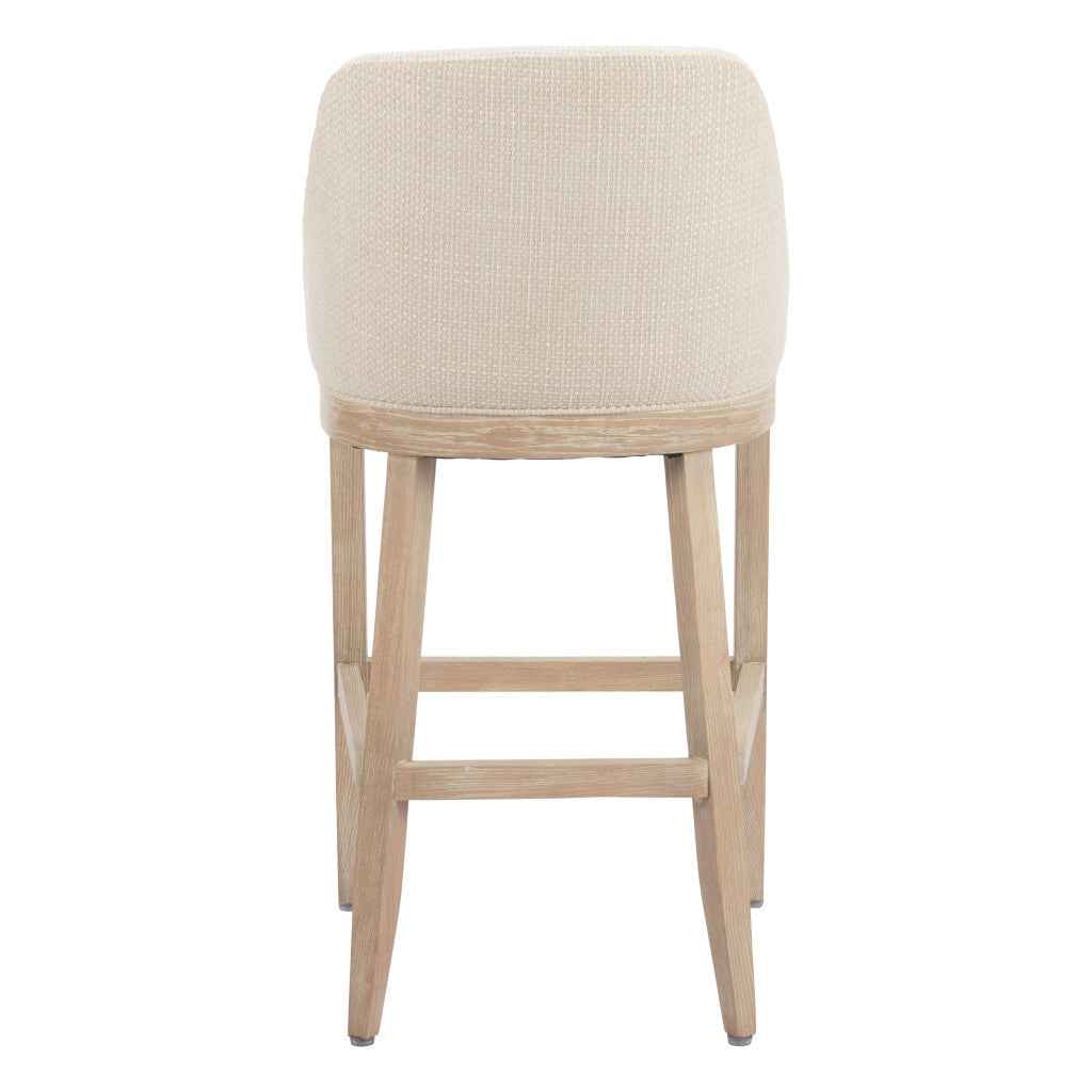 31" Beige and Natural Fabric and Solid Wood Bar Height Bar Chair
