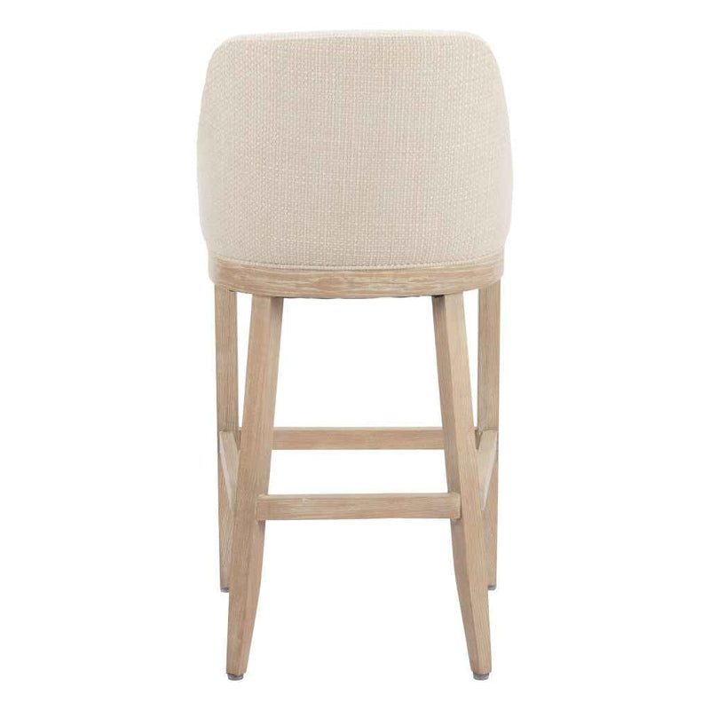 31" Beige and Natural Fabric and Solid Wood Bar Height Bar Chair