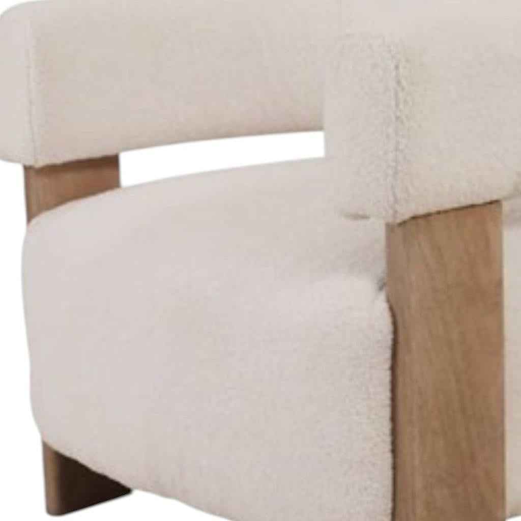 31" White and Brown Boucle and Solid Wood Arm Chair
