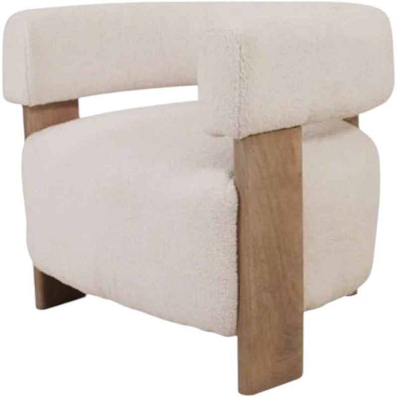 31" White and Brown Boucle and Solid Wood Arm Chair