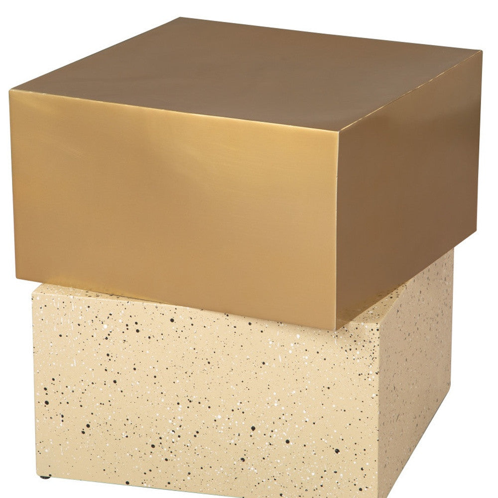 20" Gold and Beige Faux Terrazzo and Iron Free Form Pedestal End Table - Living Room