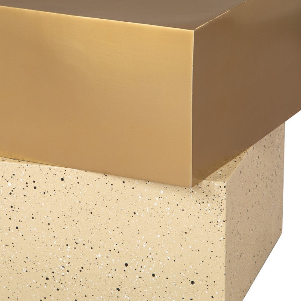 20" Gold and Beige Faux Terrazzo and Iron Free Form Pedestal End Table - Living Room
