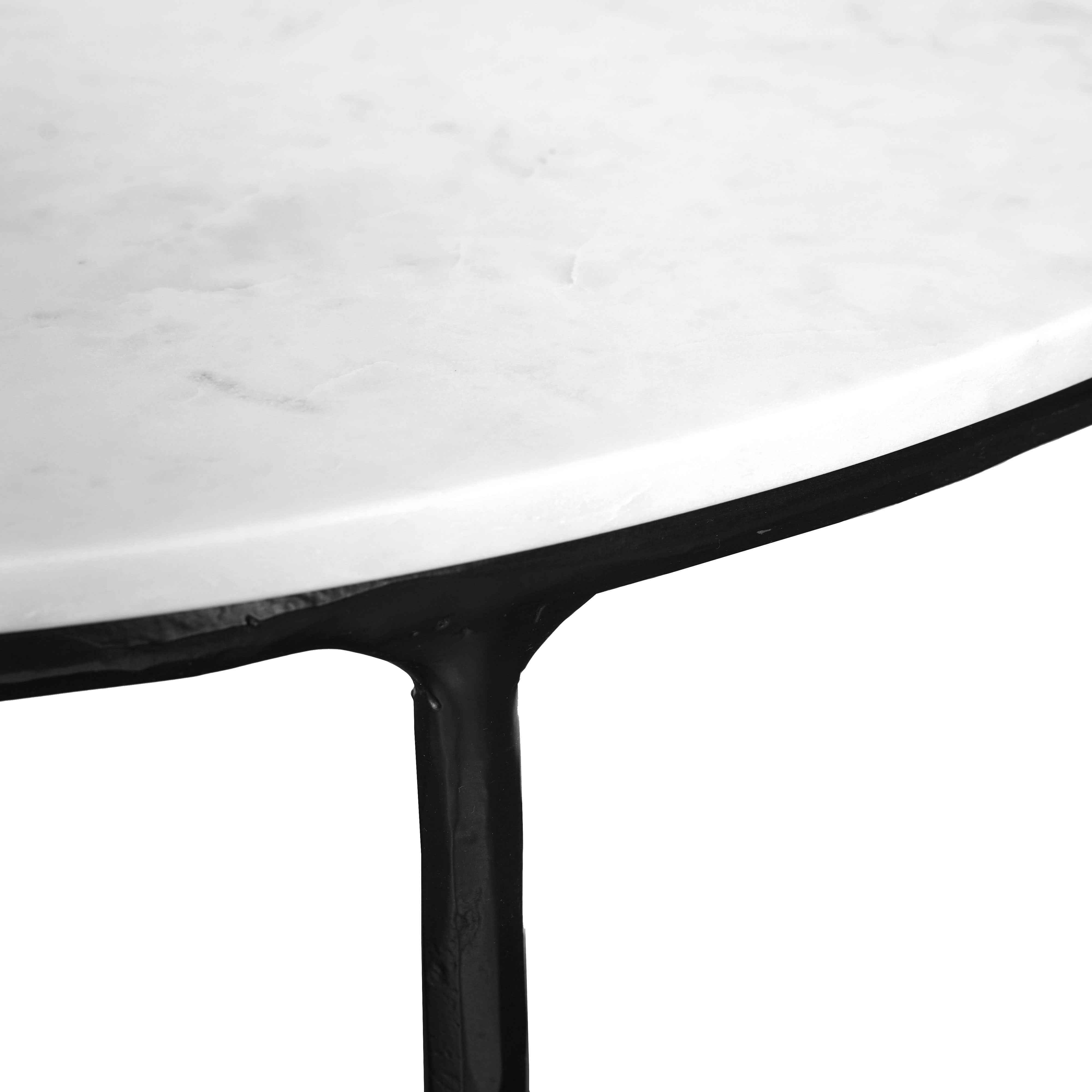 36" White and Black Genuine Marble and Iron Half Moon Console Table