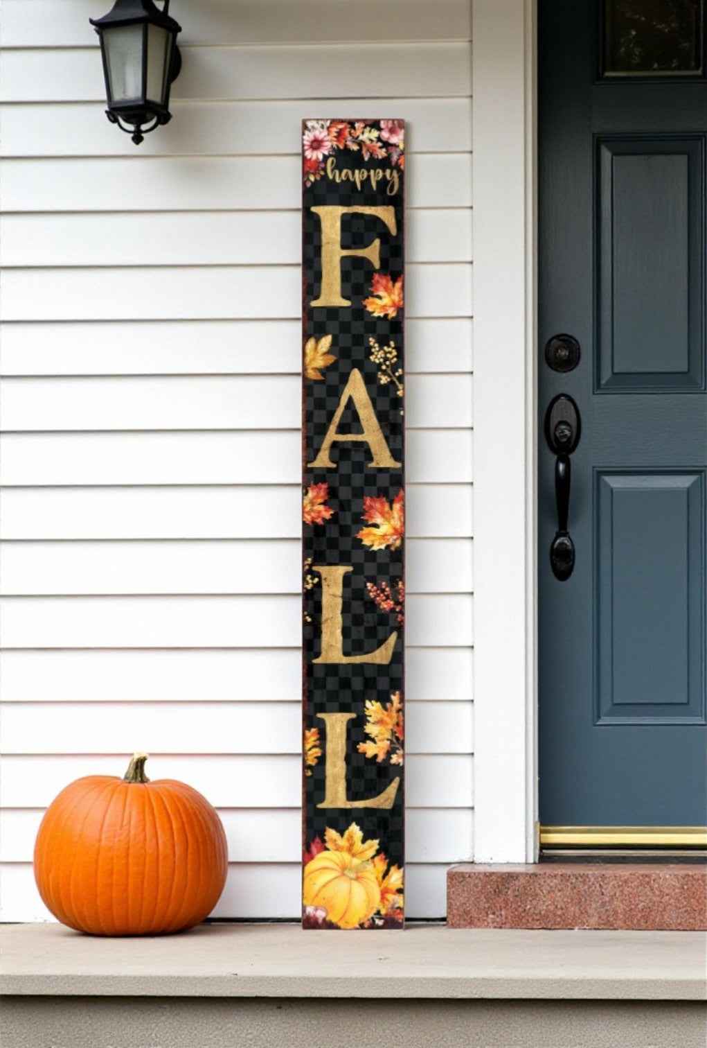 72" Black Gold And Orange Solid Wood Happy Fall Porch Sign