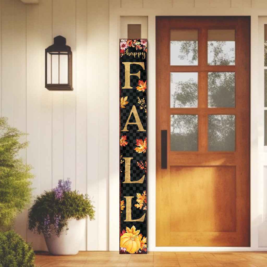 72" Black Gold And Orange Solid Wood Happy Fall Porch Sign