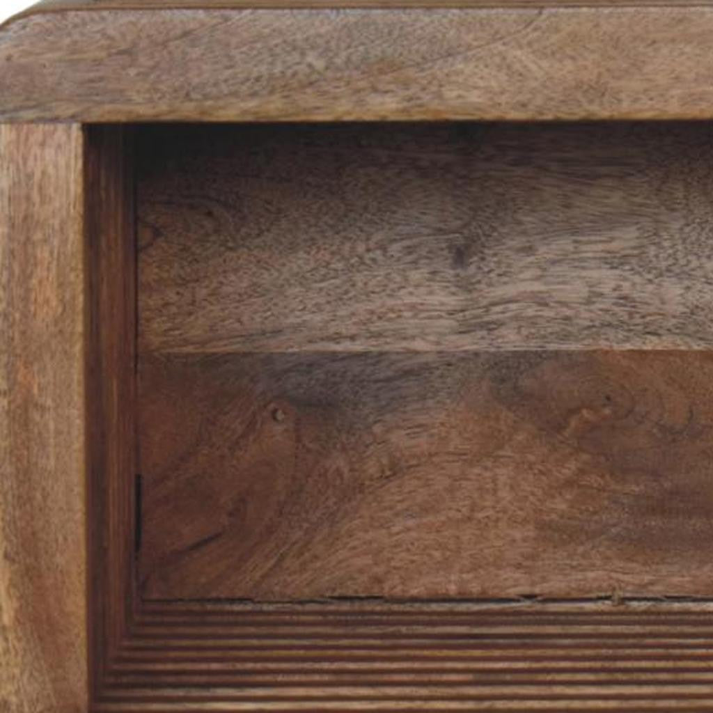 18" Brown Solid Wood Carved Geometric Floating Nightstand