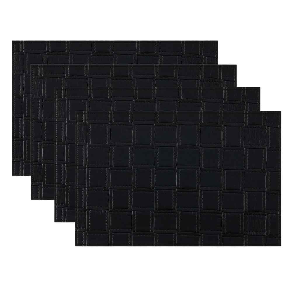 18" Set of Four Black Basketweave Faux Leather Placemats