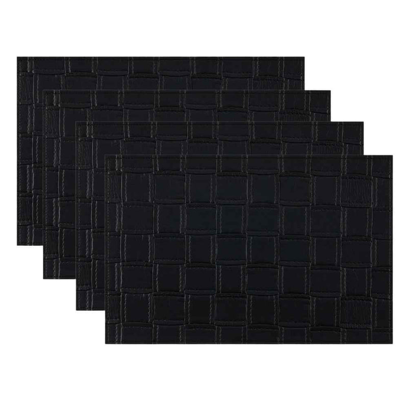 18" Set of Four Black Basketweave Faux Leather Placemats