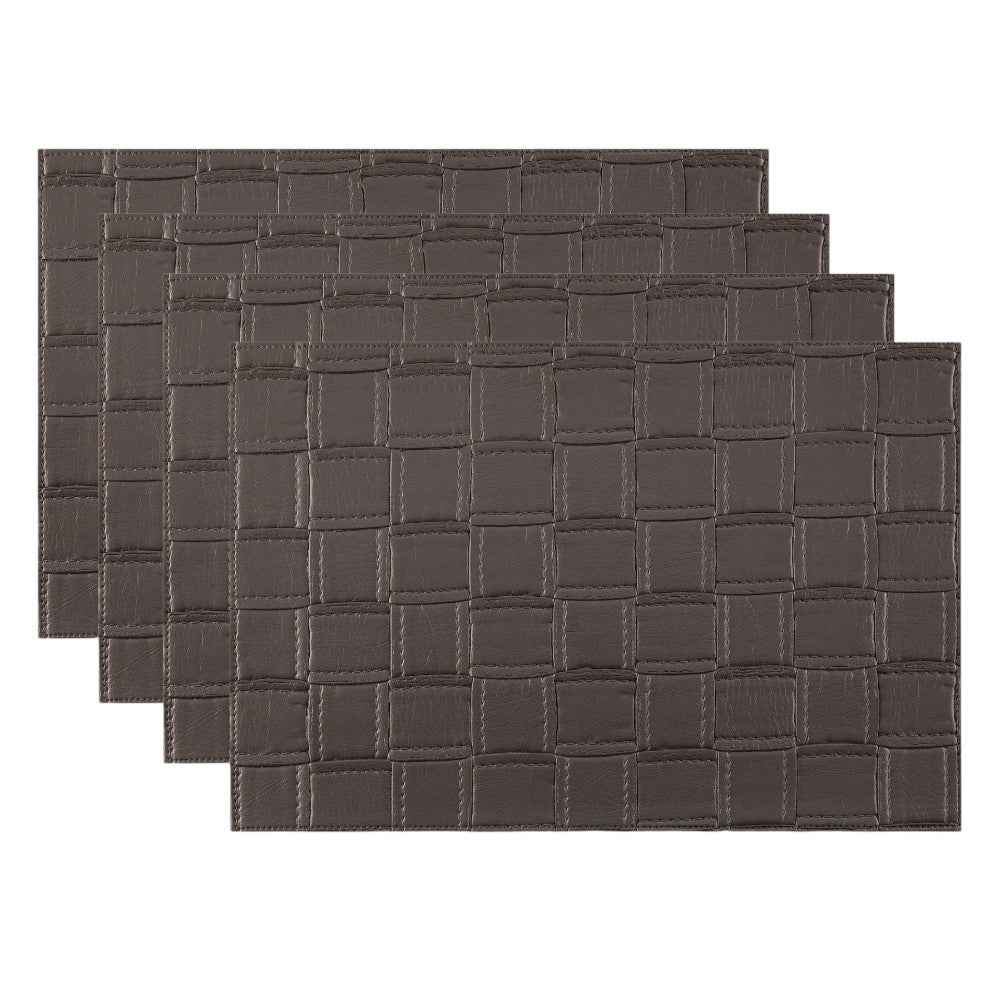 18" Set of Four Espresso Basketweave Faux Leather Placemats