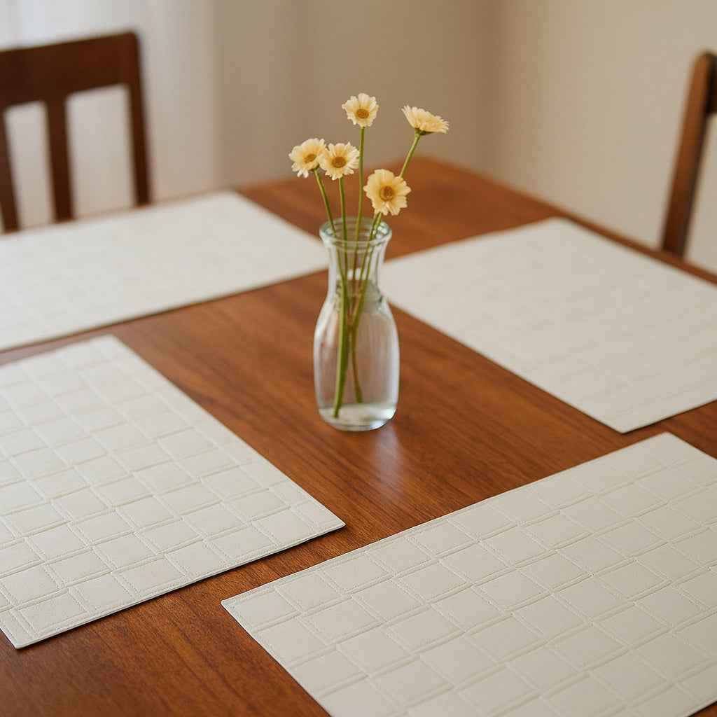 18" Set of Four White Basketweave Faux Leather Placemats