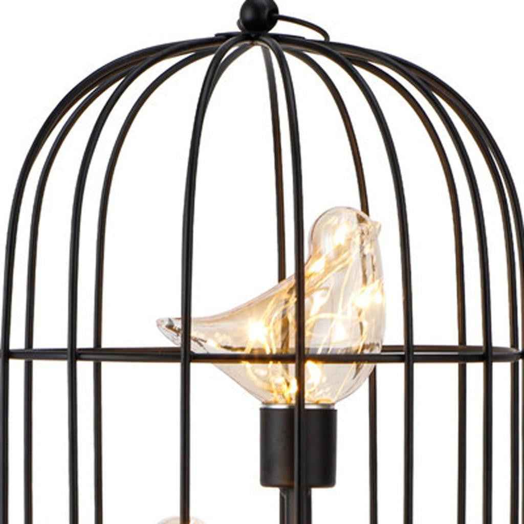 12" Black Battery Operated Round Lamp With Bird Cage Shade