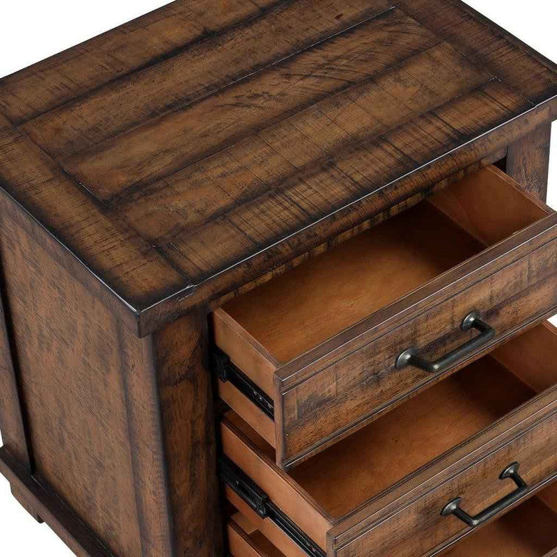 26" Walnut Wood Distressed Three Drawer Nightstand