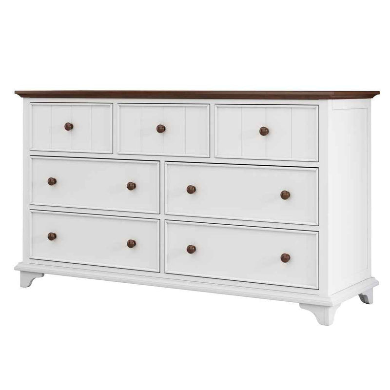 61" White And Walnut Wood Seven Drawer Captains Dresser