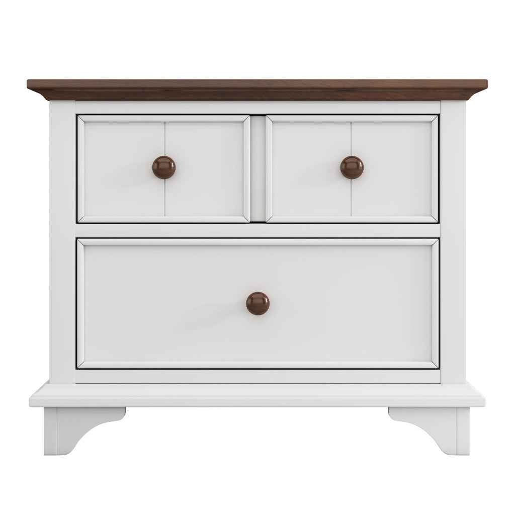 28" White And Walnut Brown Wood Two Drawer Nightstand