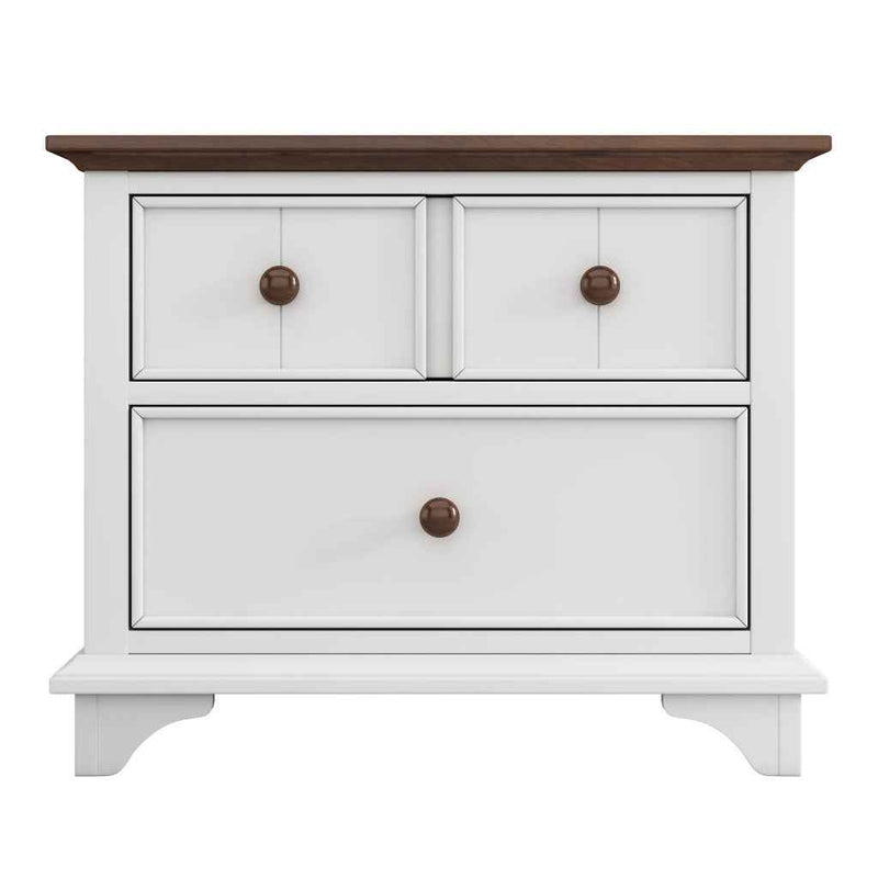 28" White And Walnut Brown Wood Two Drawer Nightstand