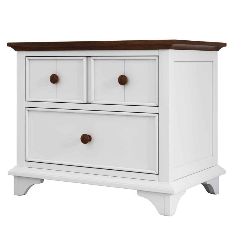 28" White And Walnut Brown Wood Two Drawer Nightstand