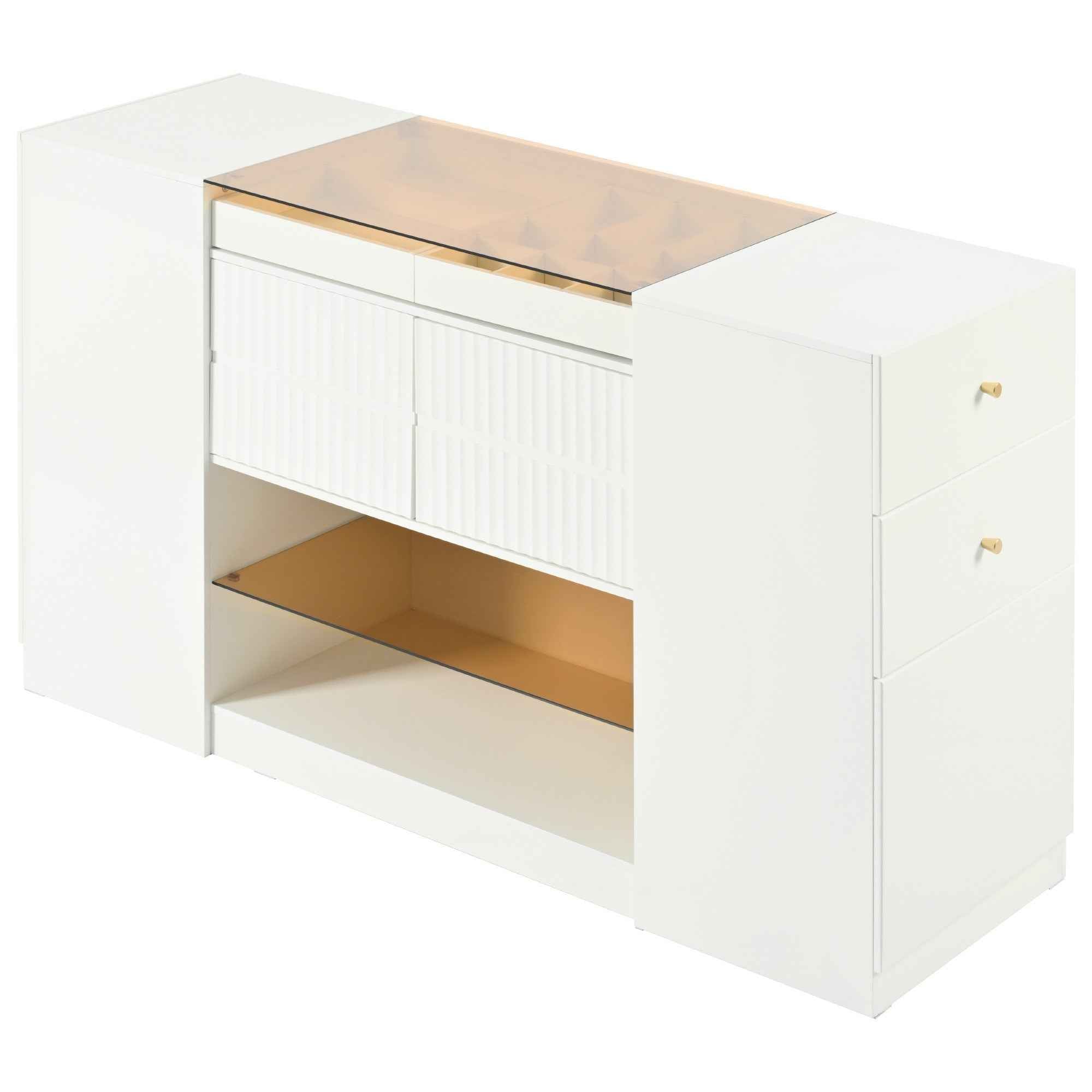 33" White Wood And Glass Six Drawer Island Vanity Dresser