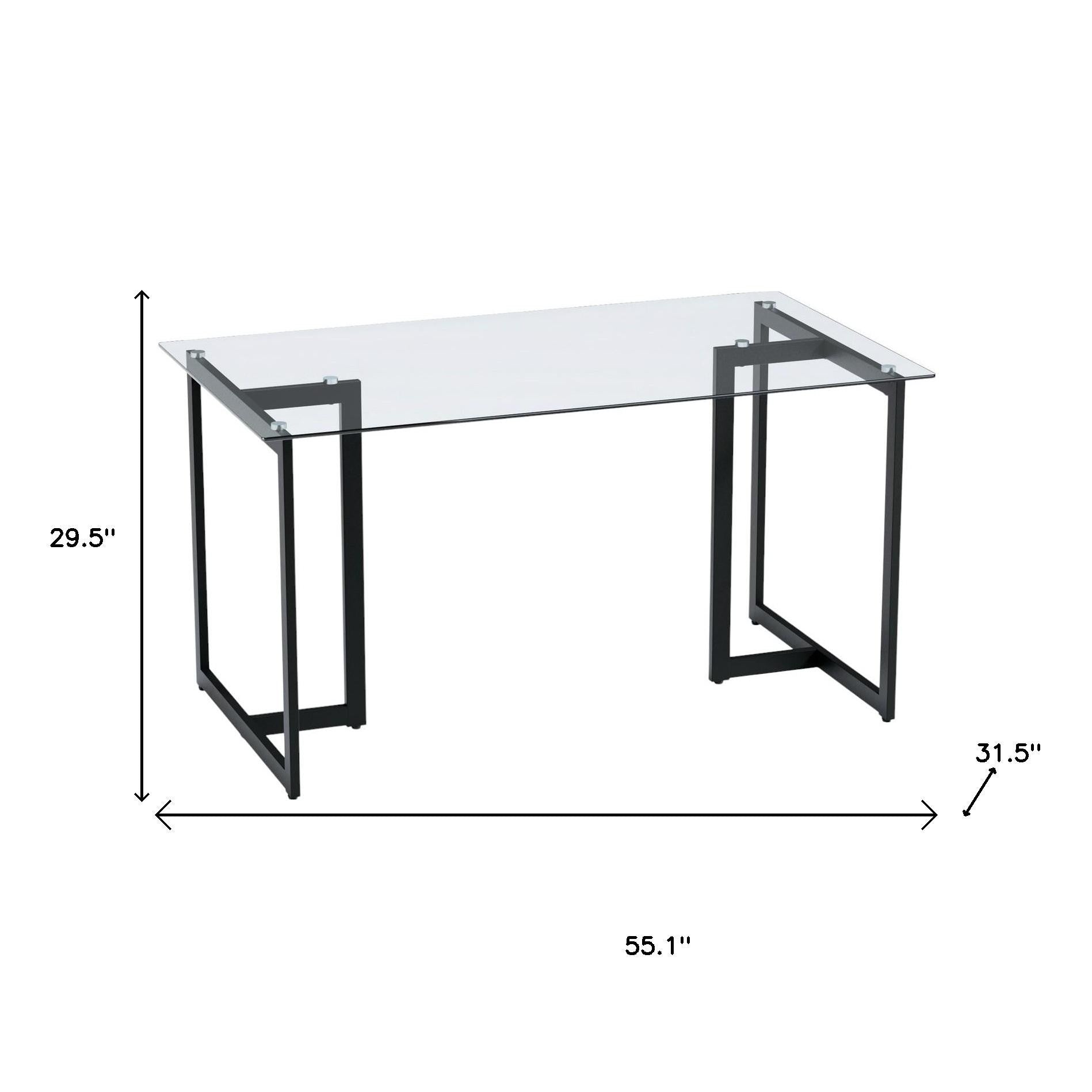 55" Clear And Black Glass And Metal Dining Table