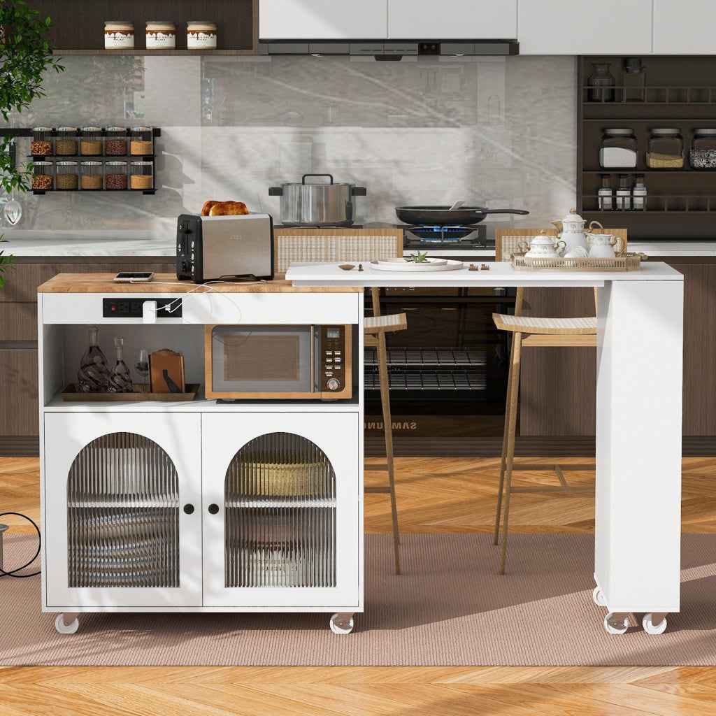 33" White Wood Rolling Kitchen Island With Storage