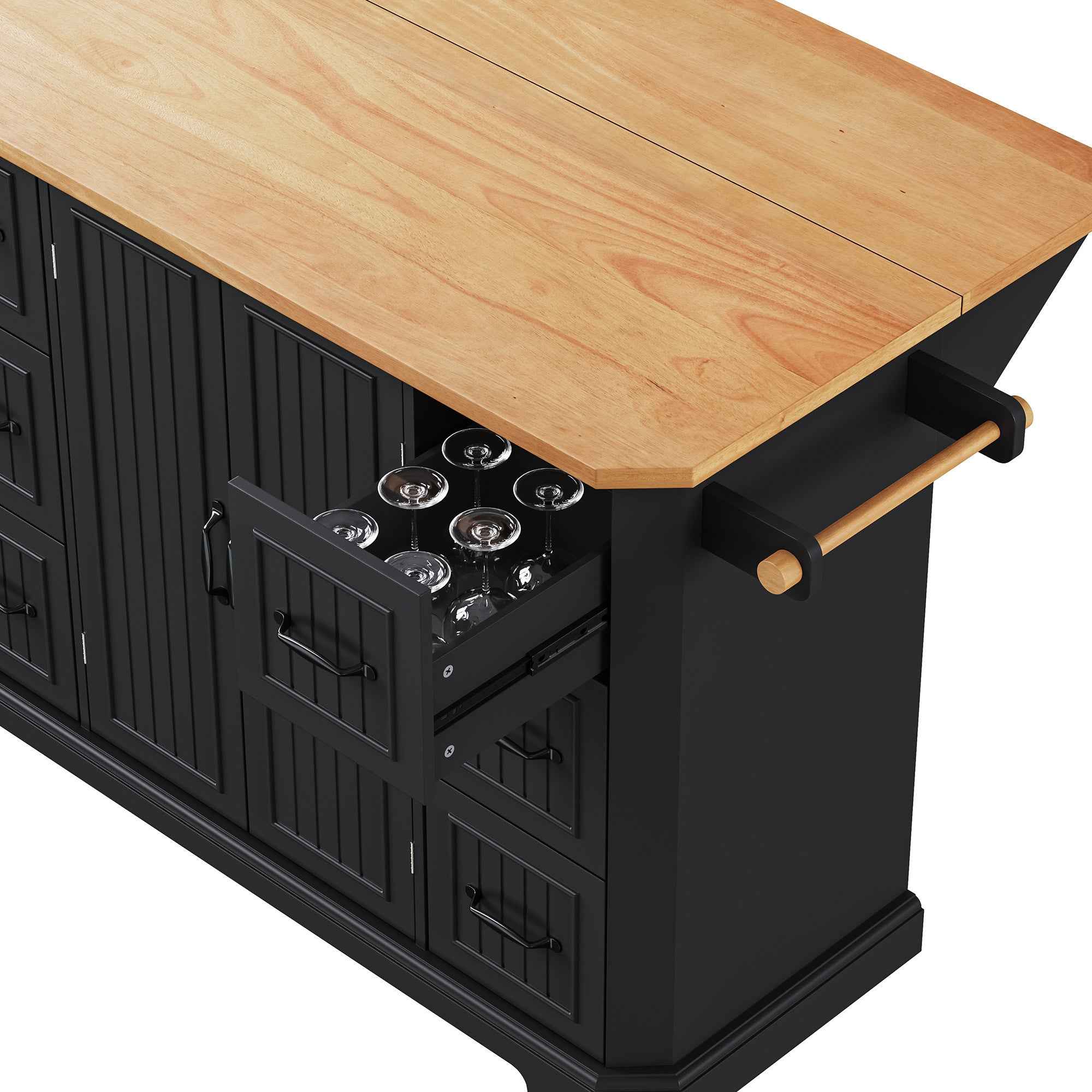 56" Black Wood Rolling Kitchen Island