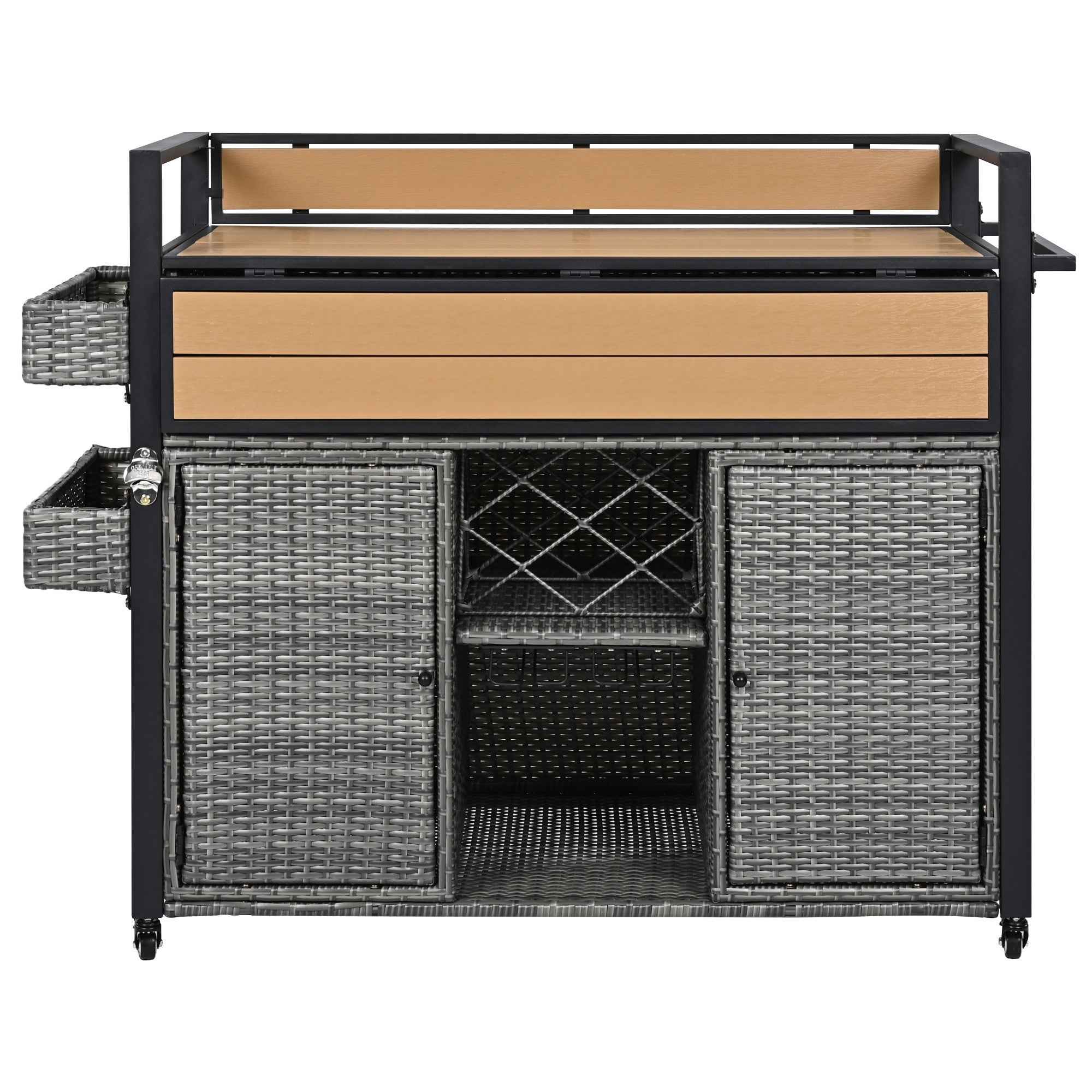 53" Gray Wood and Metal Rolling Kitchen Island With Storage