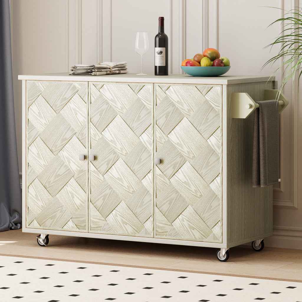 51" Champagne Wood Rolling Kitchen Island