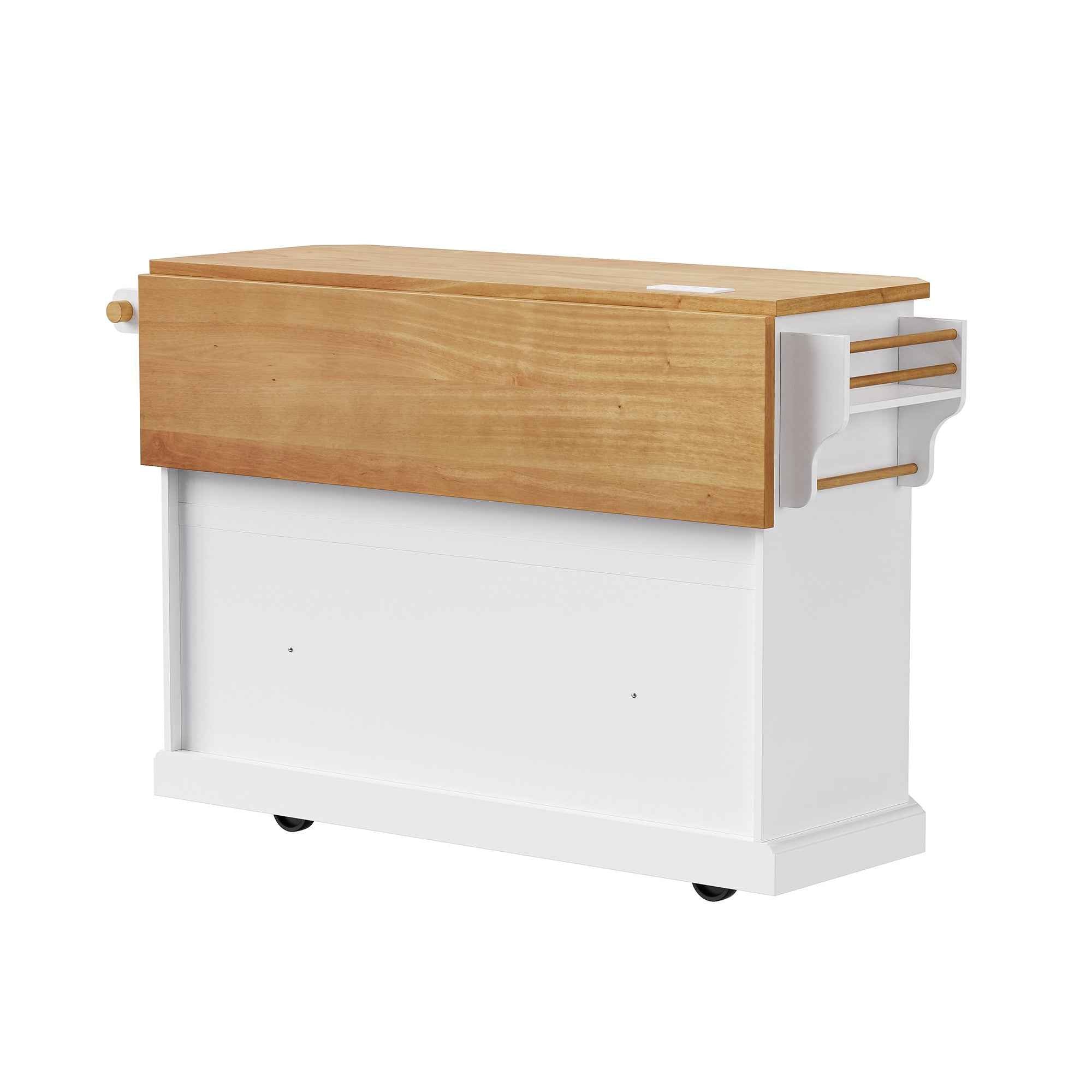 56" White Wood Rolling Kitchen Island