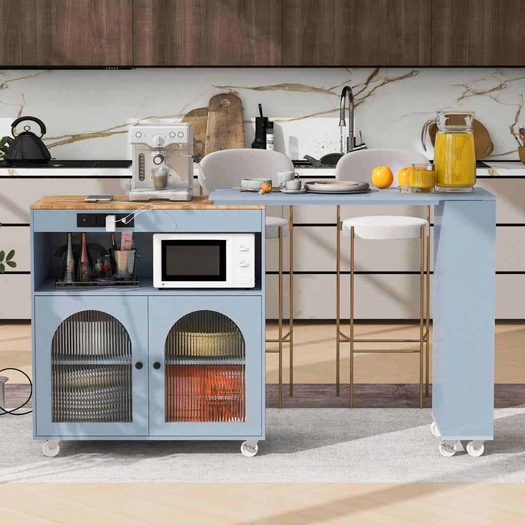 33" Gray Wood Rolling Kitchen Island With Storage