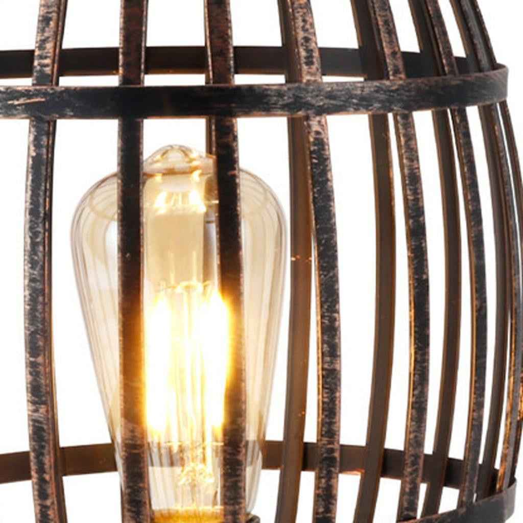8" Black Battery Operated Novelty Bedside Lamp With Cage Shade