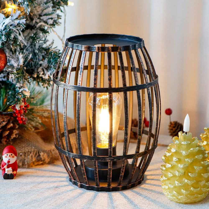 8" Black Battery Operated Novelty Bedside Lamp With Cage Shade