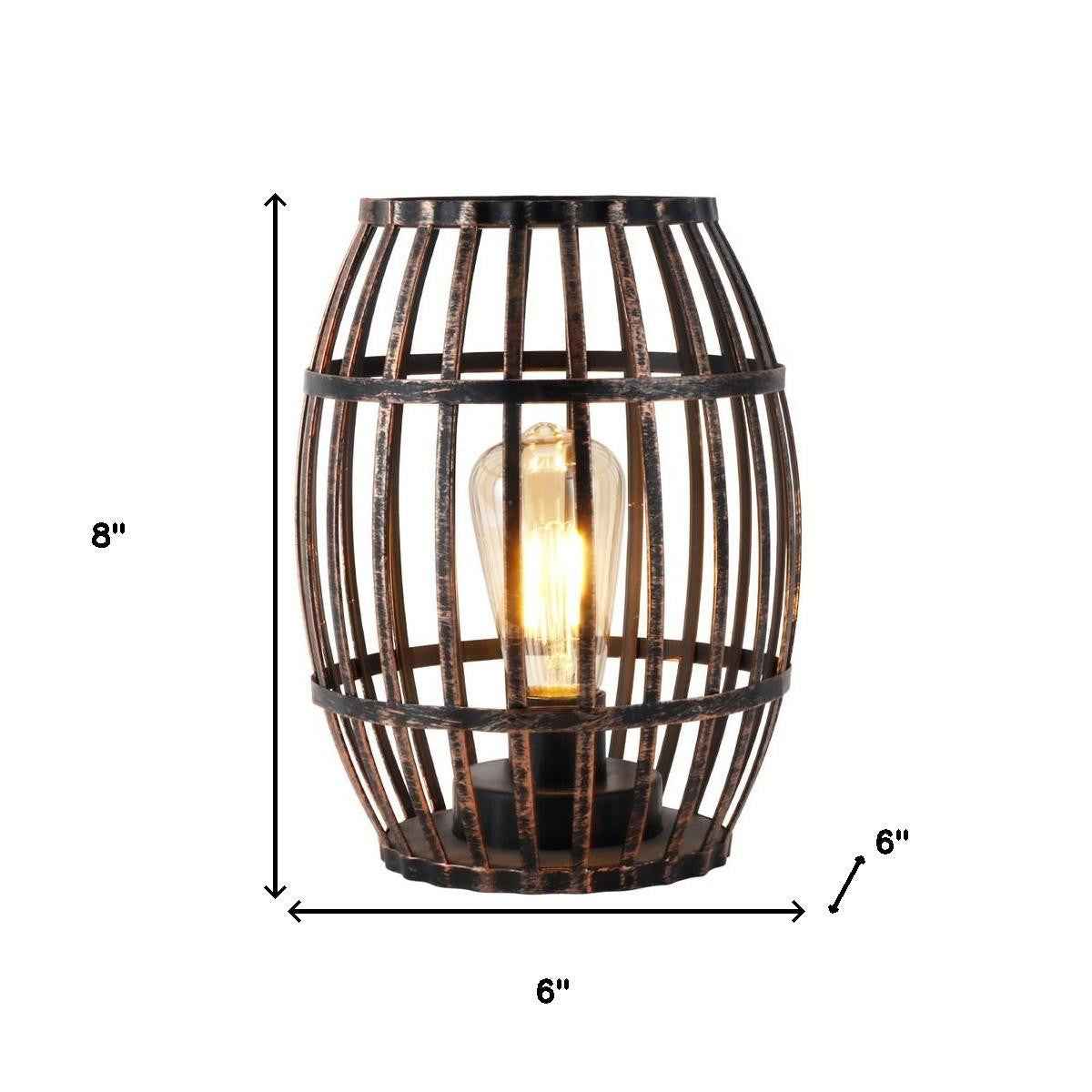 8" Black Battery Operated Novelty Bedside Lamp With Cage Shade