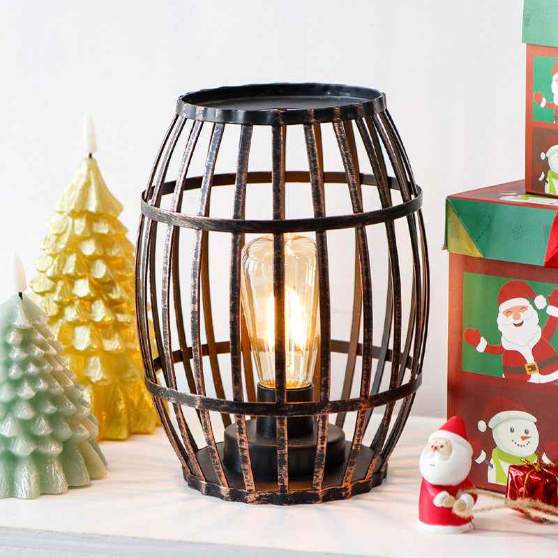 8" Black Battery Operated Novelty Bedside Lamp With Cage Shade