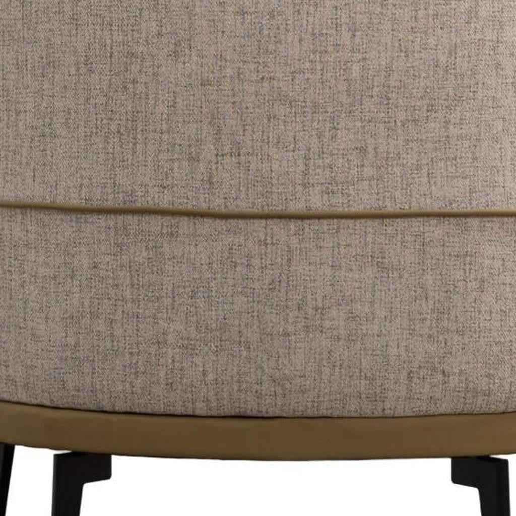 29" Beige Camel and Black Tufted Linen Solid and Manufactured Wood Barrel Chair