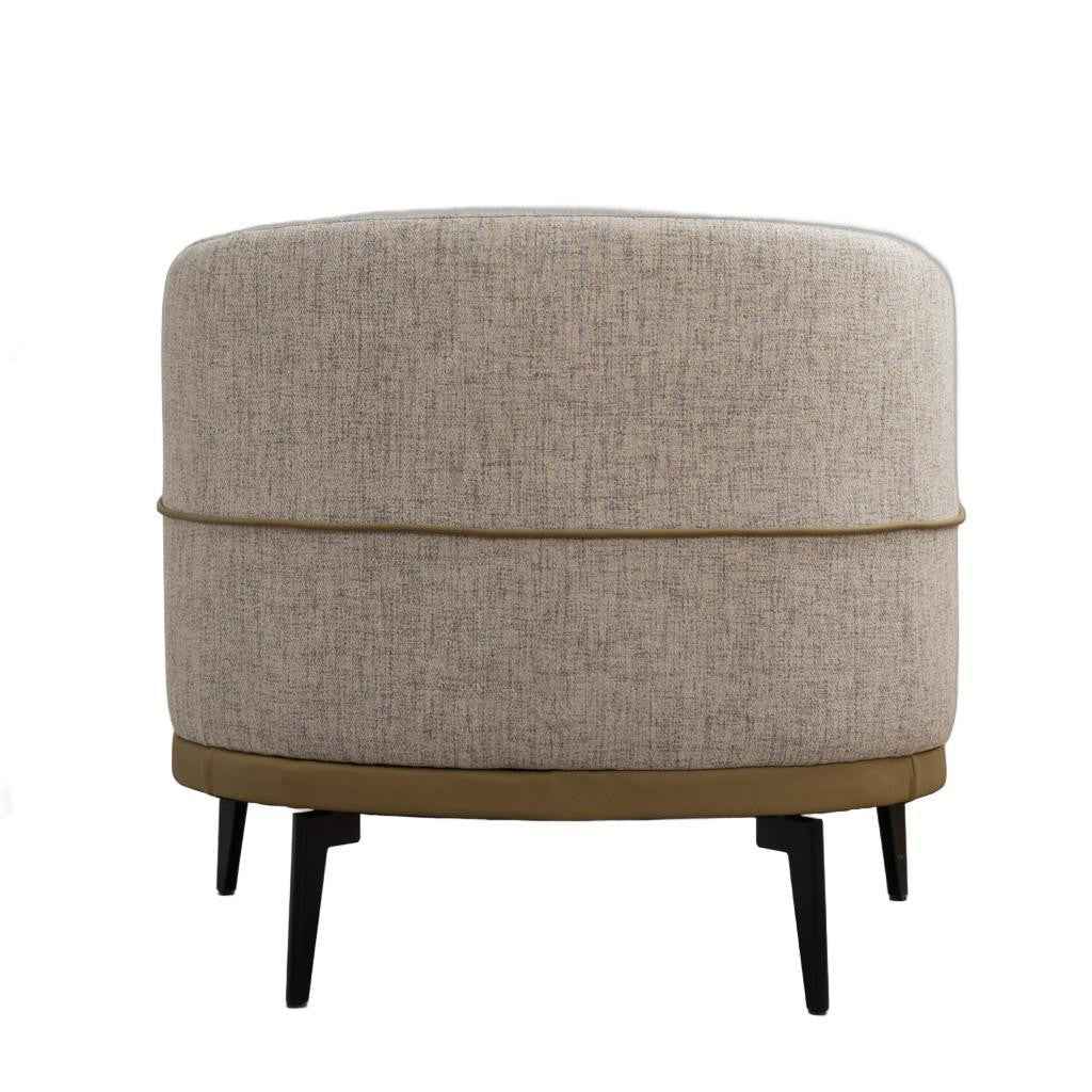 29" Beige Camel and Black Tufted Linen Solid and Manufactured Wood Barrel Chair