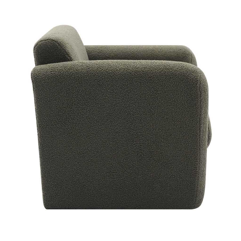 31" Olive Green Boucle Upholstered Arm Chair And Toss Pillow