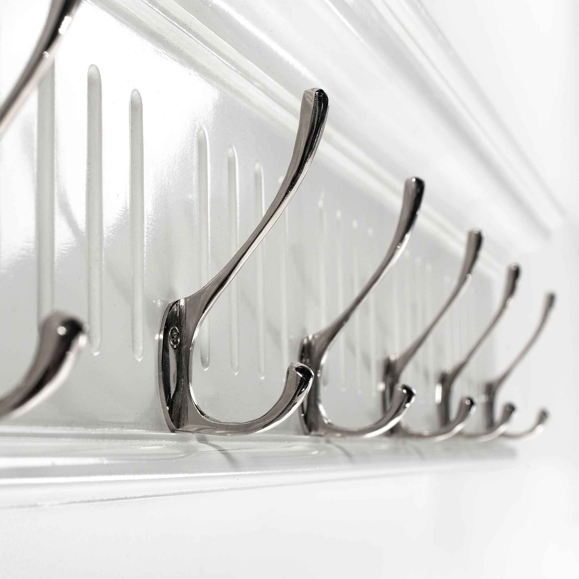 39" White Solid Wood Six Hook Wall Mount Coat Rack