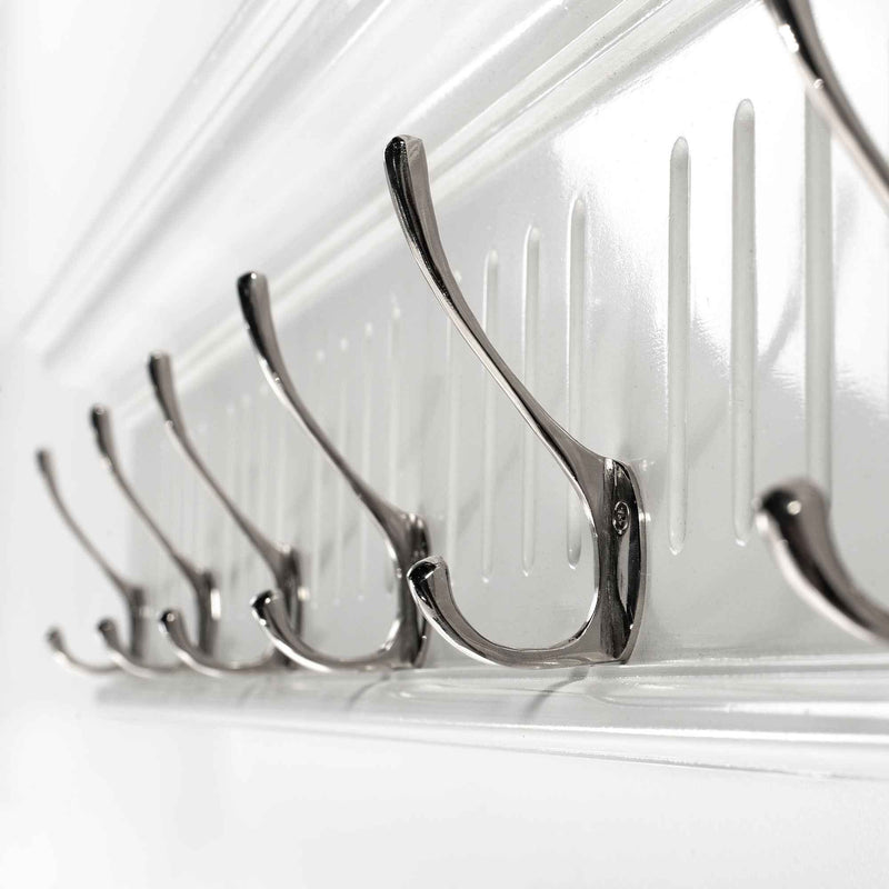 39" White Solid Wood Six Hook Wall Mount Coat Rack